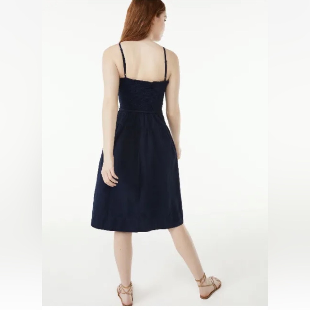 Free Assembly Dress Size Medium Strappy Tiered A Line Midi Navy Blue Cotton NWT - Picture 2 of 4